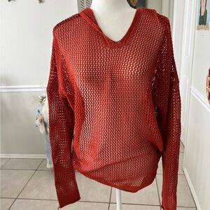 SHEIN Women's V-Neck Red Mesh Sweater